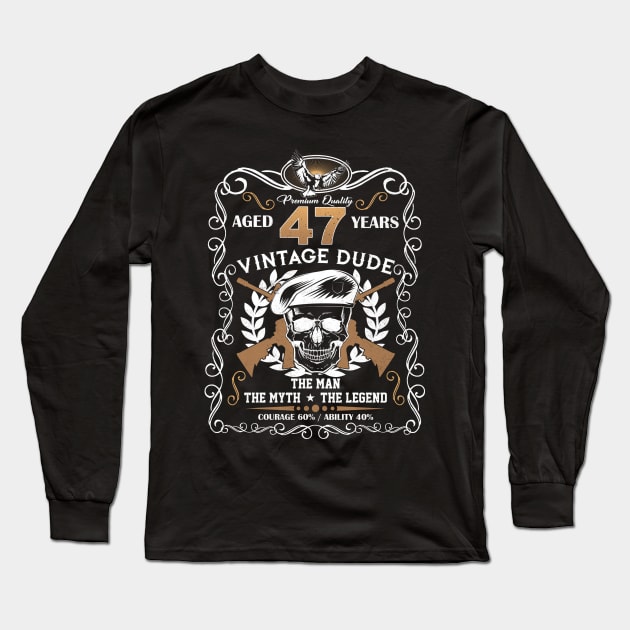 Skull Aged 47 Years Vintage 47 Dude Long Sleeve T-Shirt by Hsieh Claretta Art